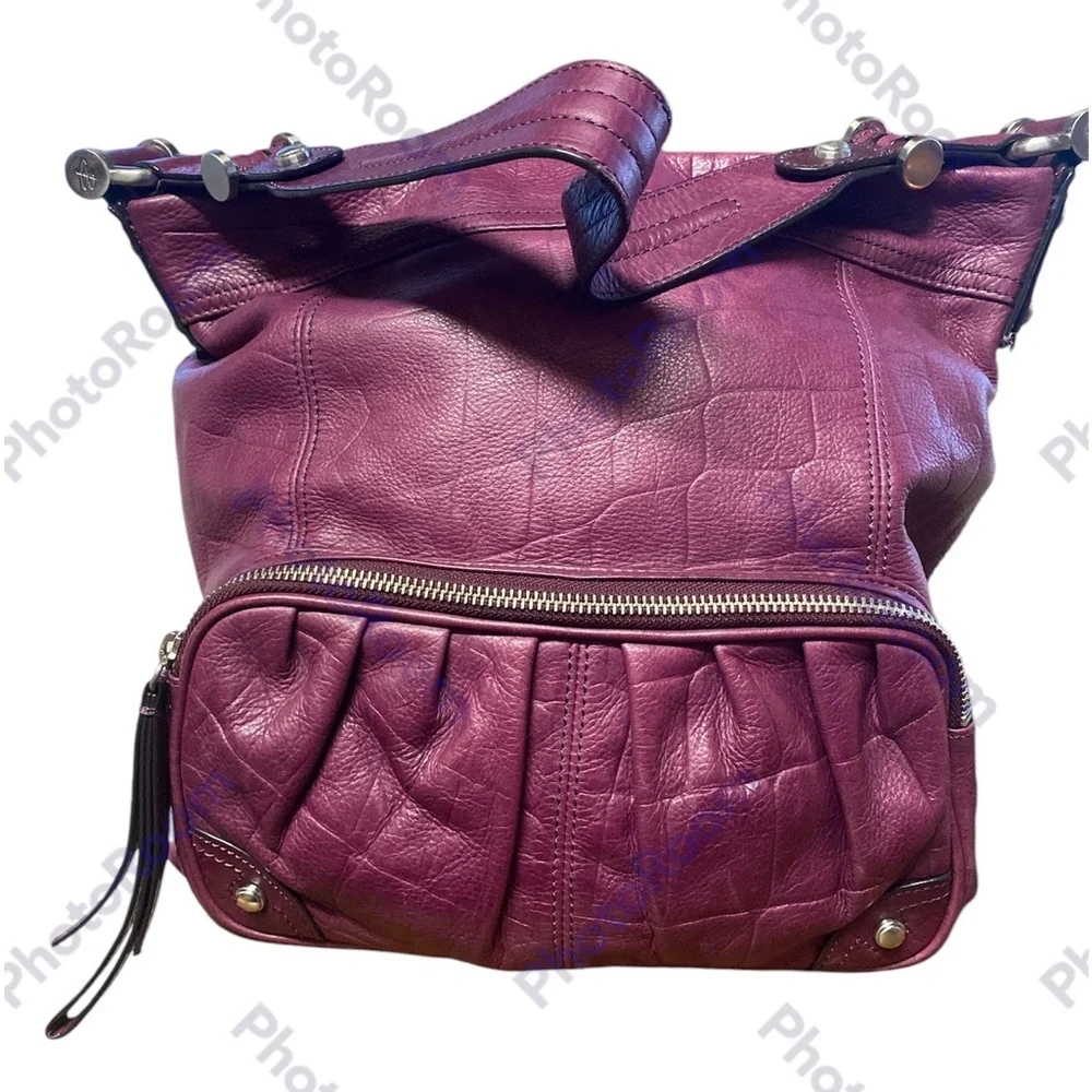 B MAKOWSKY SHOULDER SATCHEL TOTE PURSE LARGE CAPACITY RICH FUSHIA BURGANDY